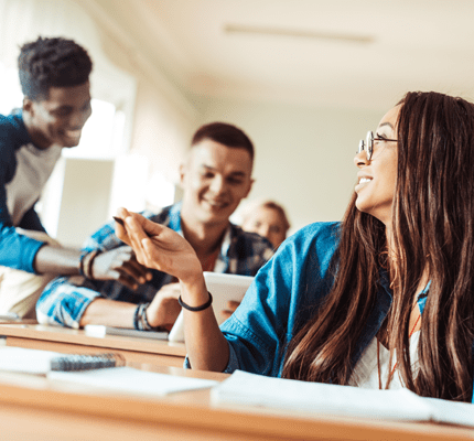 Students in classroom laughing