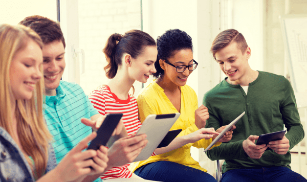 Students using various devices
